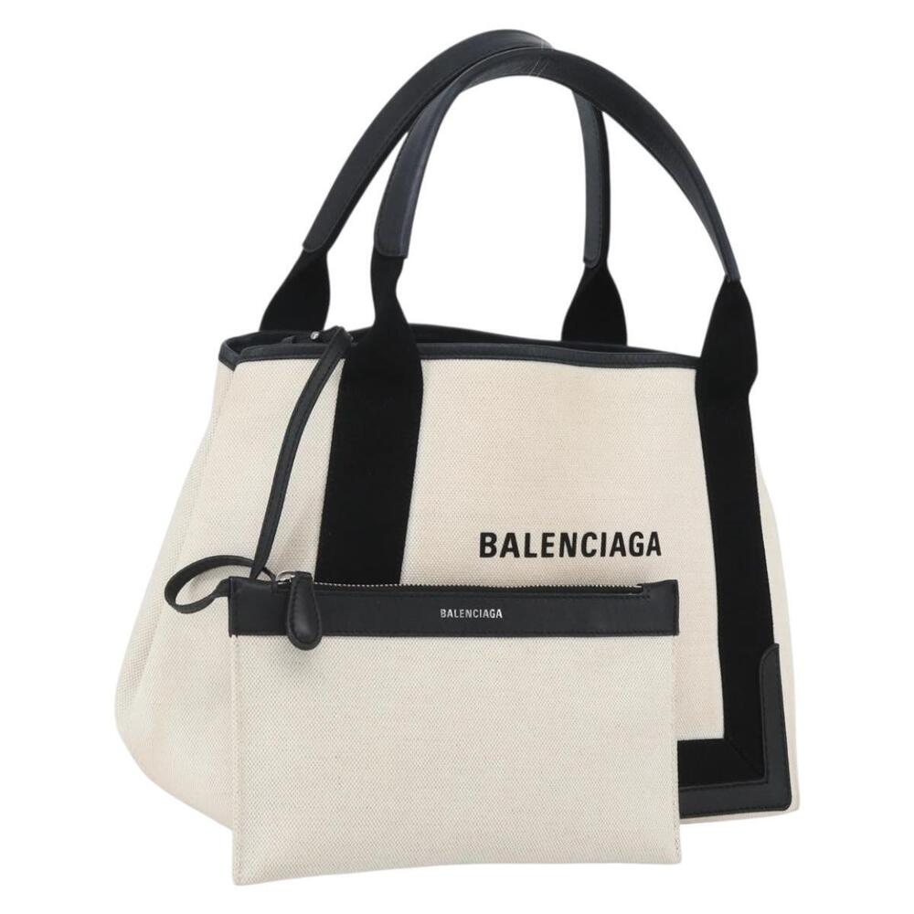 BALENCIAGA Navy kabas M Hand Bag Canvas White Black Silver 339933 Auth BA9416 - Picture 1 of 16